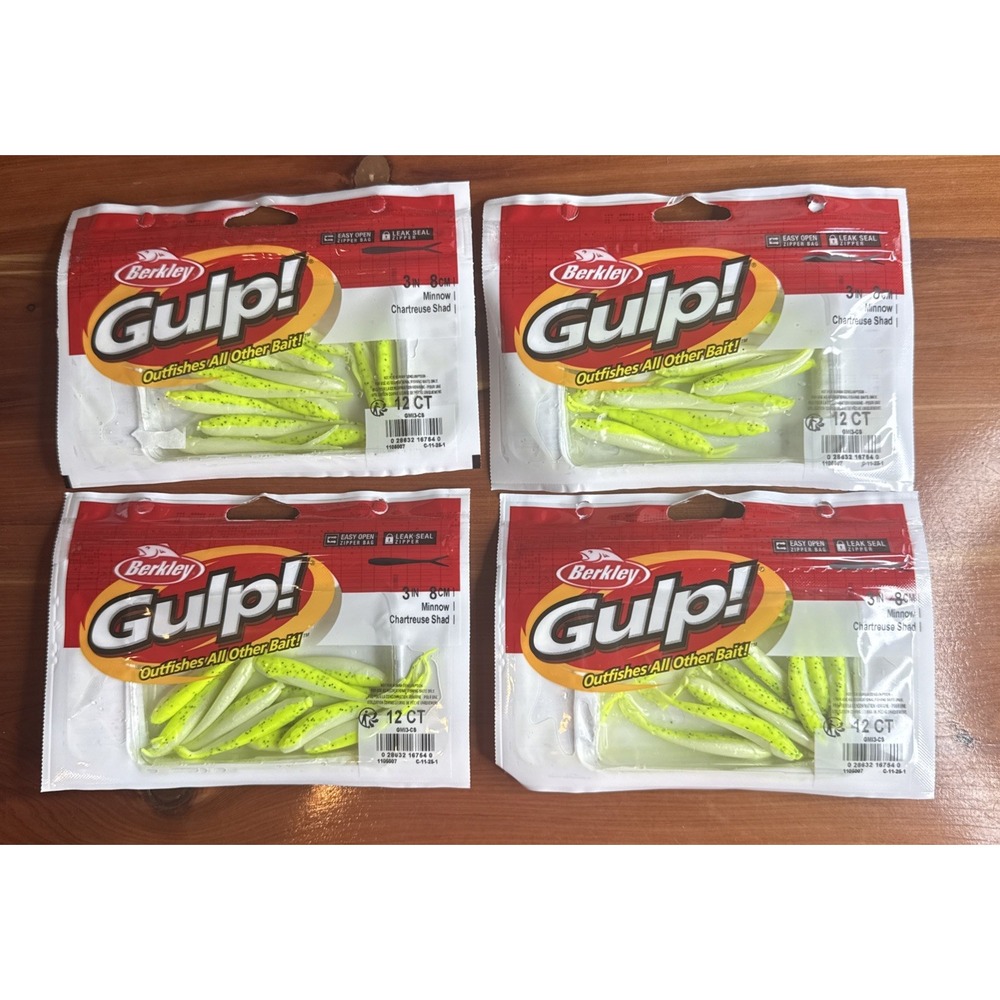Berkley Gulp 3" Minnow - Chartreuse Shad (4 Packs) 12 Count 48 Baits NIP